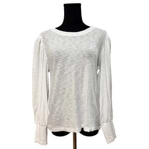 Nation LTD Loren Smocked Peasant Tee Pima Cotton Top Twee White Basics Medium